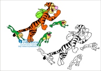Раскраска Тигра прыгает с лягушками