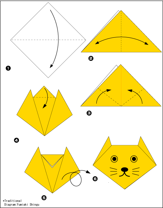 Оригами кошка | Схема из бумаги в видео | Скачать оригами для детей  бесплатно